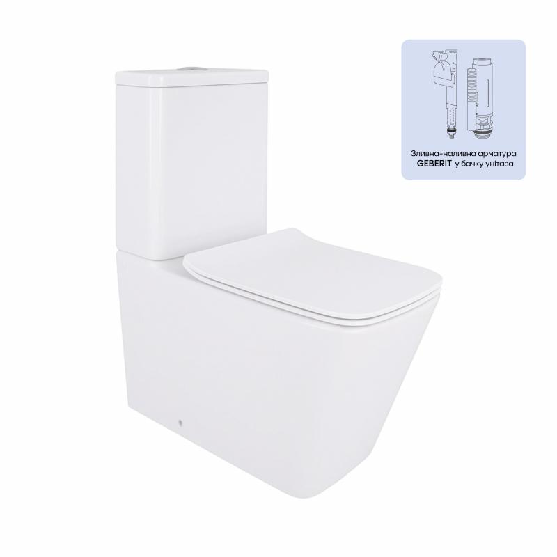 Унітаз-компакт Qtap Crow безобідковий з сідінням Soft-close QT05222170W