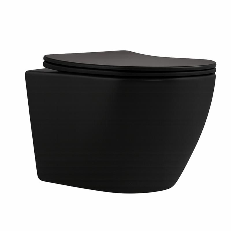 Унітаз підвісний Qtap Robin New Ultra Quiet безобідковий з сидінням Soft-close MATT BLACK QT13332381АSMB