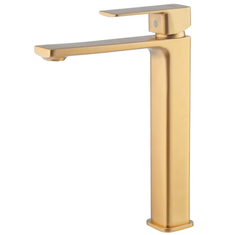 Змішувач для умивальника високий HAIBA KUBUS 001 HIGH NUT BRUSHED GOLD (Колір матове золото) (HB9623)