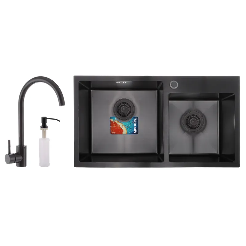 Комплект: мийка, змішувач, диспенсер MIXXUS SET-7843D-220x1.0-PVD-BLACK (Колір чорний) (MX0585)