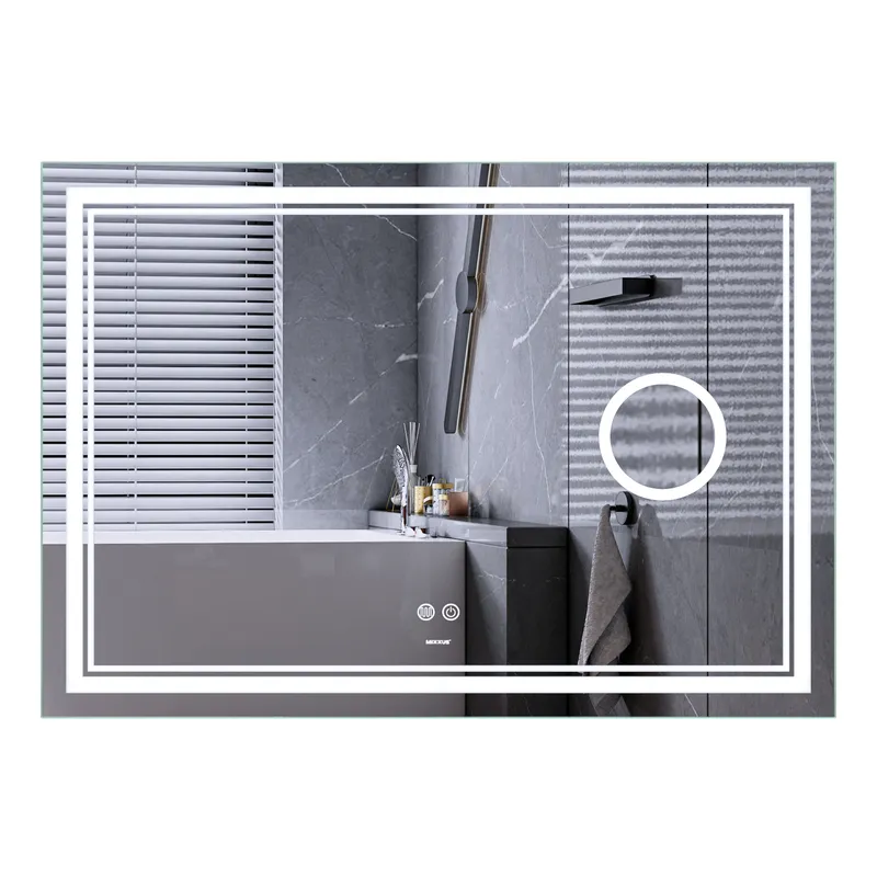 Дзеркало MIXXUS PREMIUM QUADRO MR20-120x80 з LED Touch, Anti-fog, димером, рег. яскравості, лінзою (MP6624) Дзеркало MIXXUS PREMIUM QUADRO MR20-120x80 з LED Touch, Anti-fog, димером, рег. яскравості, лінзою (MP6624)