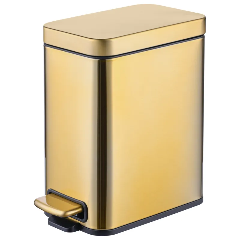 Відро для сміття з плавним закриттям прямокутне MIXXUS PREMIUM QUADRO-TC0105 BRUSHED GOLD 5 л (колір матове золото) (MI8394)