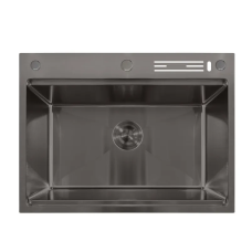 Мийка з нерж. сталі MIXXUS MH7050-SK NANO-BLACK (3.0/0.8) зі сходинкою для сушарки, з підставкою під ножі (Колір графіт) (MX1944)
