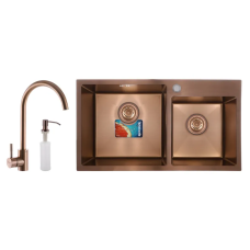 Комплект: мийка, змішувач, диспенсер MIXXUS SET-7843D-220x1.0-PVD-BRONZE (Колір бронза) (MX0586)