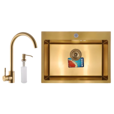 Комплект: мийка, змішувач, диспенсер MIXXUS SET-6045-200x1.0-PVD-GOLD (Колір золото) (MX0589)